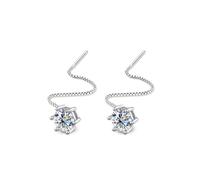 PVUVTNAHW Boucles D'oreilles Pendantes En Argent Sterling 925 Avec Moissanite 2 Carats For Femme, Longues Pampilles, Bijoux De Luxe For Fête De Mariage(1ct total 2ct)