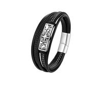 PVUVTNAHW Boussole de Style Viking, amulette des Runes Nordiques for Hommes, Bracelet Multicouche en Cuir et Acier Inoxydable, Bijoux de mythologie(23cm,Black-a)
