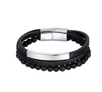 PVUVTNAHW Bracelet à Breloques bohème en Cuir perlé Chakra Oeil de Tigre for Hommes Femmes Accessoires en Acier Inoxydable(18.5cm,Silver-Black)
