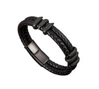 PVUVTNAHW Bracelet de Luxe en Acier Inoxydable plaqué Or, Griffe de Dragon, Double Couche tressée en Cuir véritable for Hommes(23cm,Svart)