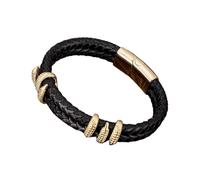 PVUVTNAHW Bracelet de Luxe en Acier Inoxydable plaqué Or, Griffe de Dragon, Double Couche tressée en Cuir véritable for Hommes(23cm,Gold)