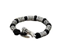 PVUVTNAHW Bracelet de Perles de Rune Celtique Viking, Symbole Odin, lanière en métal scandinave, paracorde tissé à la Main, Bijoux amulette Nordique(19cm,V529)