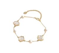 PVUVTNAHW Bracelet délicat en Coquillage de conque en Argent Sterling 925, Bijou de Plage inspiré de l'océan, chaîne à maillons Coquillages(14K Gold)