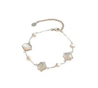 PVUVTNAHW Bracelet délicat en Coquillage de conque en Argent Sterling 925, Bijou de Plage inspiré de l'océan, chaîne à maillons Coquillages(Silver)