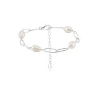 PVUVTNAHW Bracelet en Argent Sterling 925 avec chaîne Trombone et Perles ovales Naturelles for Femme, Bijou de fête(Silver_21.5cm)