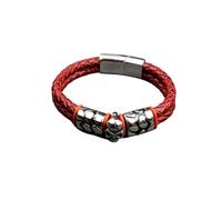 PVUVTNAHW Bracelet en Cuir de vin tissé for Hommes, en Acier Inoxydable 316, Style bohème Pop, Accessoires tête fantôme(22cm,Clouds Red)