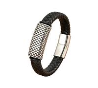 PVUVTNAHW Bracelet en Cuir véritable tissé for Hommes, 3 Couleurs, métal, Acier Inoxydable, Boucle magnétique, Bijoux(19cm,Silver)