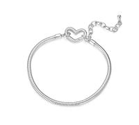 PVUVTNAHW Bracelet réglable en Argent Sterling 925 avec chaîne Serpent et cœur for Femme, Compatible avec Perles et Breloques DIY