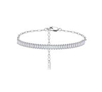 PVUVTNAHW Bracelet Tennis en Or 14 carats, 3,5 x 1,5 mm, Taille émeraude, serti de zircones cubiques 5A Scintillantes, avec chaîne Trombone(Silver)