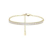 PVUVTNAHW Bracelet Tennis en Or 14 carats, 3,5 x 1,5 mm, Taille émeraude, serti de zircones cubiques 5A Scintillantes, avec chaîne Trombone(14K Gold)