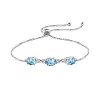 PVUVTNAHW Bracelets en Argent Sterling 925 Massif for Femmes, Topaze Bleu Ciel Naturelle réglable