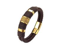 PVUVTNAHW Bracelets en Cuir à 2 Couches avec Aimant en Acier Inoxydable, Multicouches Tendance, Bijoux for Hommes, en Vrac(18.5cm,G-Brown)
