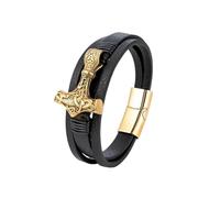 PVUVTNAHW Bracelets Viking tressés en Cuir, Bracelet de Manchette Enveloppant Le Marteau de Thor avec Fermeture for Hommes(21cm,Gold)