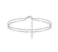 PVUVTNAHW Chaîne de Cheville Double Couche en Or 14 carats, réglable, en Argent 925, avec Perles et Boules, for Femme(Silver)