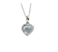 PVUVTNAHW Collier avec pendentif en forme de cœur en argent S925, 45 cm, serti de pierres précieuses naturelles en topaze bleu ciel, bijou raffiné for femme