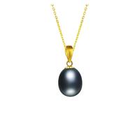 PVUVTNAHW Collier avec pendentif en or 18 carats et perle d'eau douce naturelle, bijou raffiné avec coffret cadeau for femme(Black 18k chain)