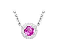 PVUVTNAHW Collier avec pendentif rond en argent sterling 925 et saphir rose synthétique for femme, bijou quotidien, 45 cm