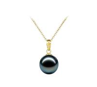 PVUVTNAHW Collier de perles noires d'eau de mer et pendentif en or 18 carats avec perle de Tahiti for femme au quotidien(10-11mm)