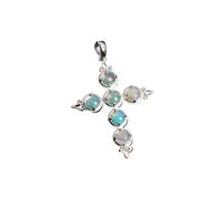 PVUVTNAHW Collier élégant et classique en forme de croix avec pendentif en pierres précieuses naturelles, plusieurs couleurs de pierres précieuses, bijoux en argent(Opal pendant)