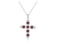 PVUVTNAHW Collier élégant et classique en forme de croix avec pendentif en pierres précieuses naturelles, plusieurs couleurs de pierres précieuses, bijoux en argent(Garnet pendant)