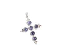 PVUVTNAHW Collier élégant et classique en forme de croix avec pendentif en pierres précieuses naturelles, plusieurs couleurs de pierres précieuses, bijoux en argent(Iolite pendant)
