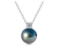 PVUVTNAHW Collier en argent sterling 925 avec perle noire naturelle de Tahiti et diamant moissanite de 0,3 ct. Collier(10-11mm)