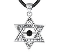 PVUVTNAHW Collier étoile de David en argent Sterling 925 for femmes et hommes, pendentif hexagramme Vintage, bijoux de personnalité(With 24 inch Rope)