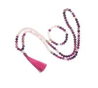 PVUVTNAHW Collier Mala en Perles de Quartz Rose Rhodochrosite de 8mm, Ensemble de Bijoux de méditation 108, Ensemble Japamala