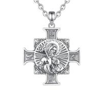 PVUVTNAHW Collier médaille de Saint benoît en argent Sterling 925, pendentif Vintage croix de San, bijoux religieux for femmes et hommes(With 18inch chain)