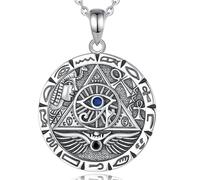 PVUVTNAHW Collier pyramide d'egypte en argent Sterling 925, pendentif Illuminati avec tout le mauvais œil, amulette croisée for hommes et femmes(With 20inch chain)