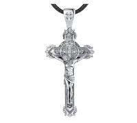 PVUVTNAHW Collier religieux en argent Sterling 925, médaille de Saint Benoît, pendentif amulette croix San Crucifix for hommes et femmes(With 24inch rope)