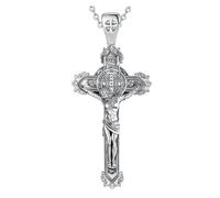 PVUVTNAHW Collier religieux en argent Sterling 925, médaille de Saint Benoît, pendentif amulette croix San Crucifix for hommes et femmes(With 20inch chain)