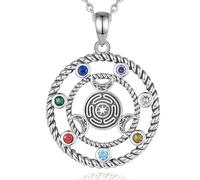 PVUVTNAHW Collier roue Hécate en argent Sterling 925, 7 Chakras, triple lune, amulette de déesse, pendentif, bijoux de sorcière for femmes et hommes(With 18 inch chain)