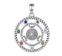 PVUVTNAHW Collier roue Hécate en argent Sterling 925, 7 Chakras, triple lune, amulette de déesse, pendentif, bijoux de sorcière for femmes et hommes(Only pendant)