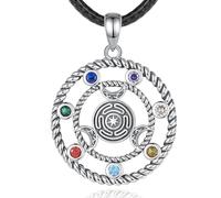 PVUVTNAHW Collier roue Hécate en argent Sterling 925, 7 Chakras, triple lune, amulette de déesse, pendentif, bijoux de sorcière for femmes et hommes(With 24inch rope)