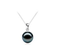 PVUVTNAHW Collier tendance en argent 925 avec pendentif en véritable perle de Tahiti noire naturelle for femme(8-9mm)