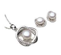 PVUVTNAHW Ensemble collier et boucles d'oreilles en argent sterling 925, ensemble classique de mariage avec pendentif en perles naturelles for femmes(White)