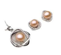 PVUVTNAHW Ensemble collier et boucles d'oreilles en argent sterling 925, ensemble classique de mariage avec pendentif en perles naturelles for femmes(Pink)