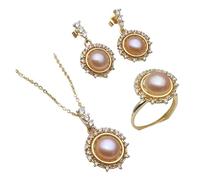 PVUVTNAHW Ensemble collier et boucles d'oreilles en perles d'eau douce naturelles, ensemble de bijoux tendance en perles for femmes(Pink)