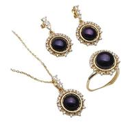 PVUVTNAHW Ensemble collier et boucles d'oreilles en perles d'eau douce naturelles, ensemble de bijoux tendance en perles for femmes(Svart)
