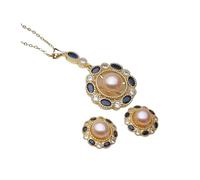 PVUVTNAHW Ensemble collier et boucles d'oreilles en perles d'eau douce naturelles for femme, ensemble de bijoux en perles plaquées or, cadeau for mère, épouse, demoiselle d'honneur(Pink)