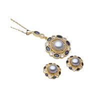 PVUVTNAHW Ensemble collier et boucles d'oreilles en perles d'eau douce naturelles for femme, ensemble de bijoux en perles plaquées or, cadeau for mère, épouse, demoiselle d'honneur(Gray)