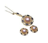 PVUVTNAHW Ensemble collier et boucles d'oreilles en perles d'eau douce naturelles for femme, ensemble de bijoux en perles plaquées or, cadeau for mère, épouse, demoiselle d'honneur(Purple)