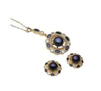 PVUVTNAHW Ensemble collier et boucles d'oreilles en perles d'eau douce naturelles for femme, ensemble de bijoux en perles plaquées or, cadeau for mère, épouse, demoiselle d'honneur(Svart)