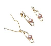 PVUVTNAHW Ensemble collier et boucles d'oreilles en perles d'eau douce naturelles tendance for femme(Purple)