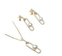 PVUVTNAHW Ensemble collier et boucles d'oreilles en perles d'eau douce naturelles tendance for femme(White)