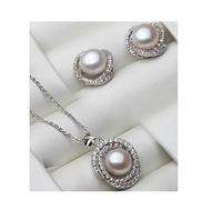 PVUVTNAHW Ensemble collier et boucles d'oreilles en perles naturelles blanches et noires, bijoux en argent sterling 925 for femmes, mariage(White)