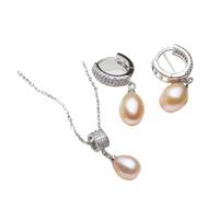 PVUVTNAHW Ensemble collier et boucles d'oreilles en perles naturelles for femme, ensemble de bijoux tendance en argent 925 avec perles(Pink)