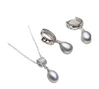 PVUVTNAHW Ensemble collier et boucles d'oreilles en perles naturelles for femme, ensemble de bijoux tendance en argent 925 avec perles(Gray)