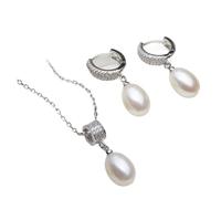 PVUVTNAHW Ensemble collier et boucles d'oreilles en perles naturelles for femme, ensemble de bijoux tendance en argent 925 avec perles(White)